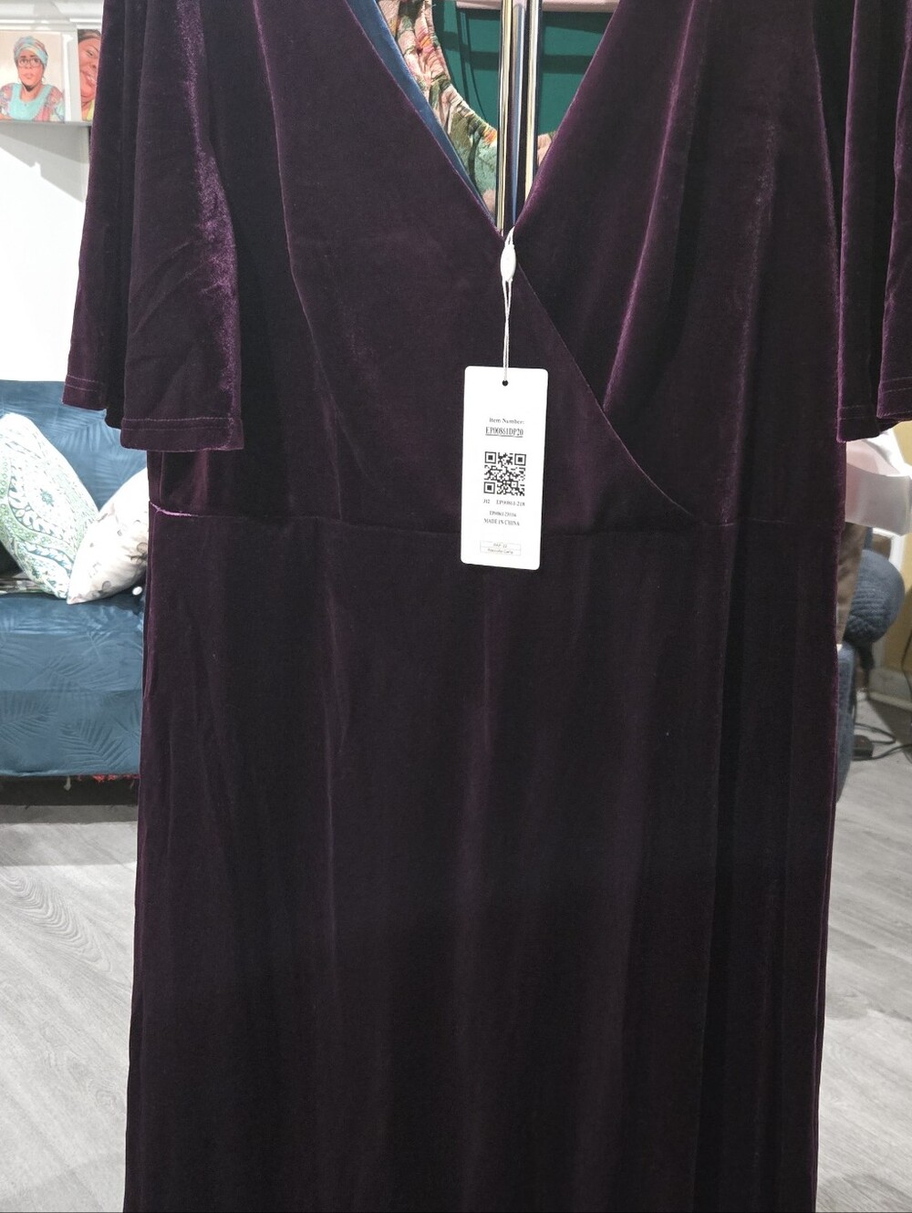 Ever Pretty Deep Plum Velvet V-Neck Maxi Dress. NWT